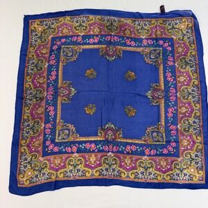 Liz Sinclair Paisley Floral Scarf Womens 34x34" Blue 100% Rayon Square Boho Chic